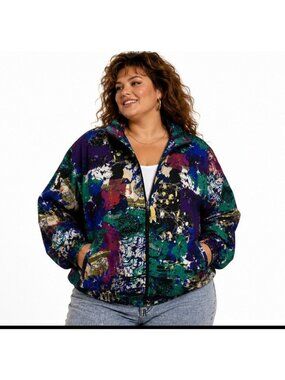 Napa Valley Sport Windbreaker Jacket Sz 2X multi color 80s 90s abstract